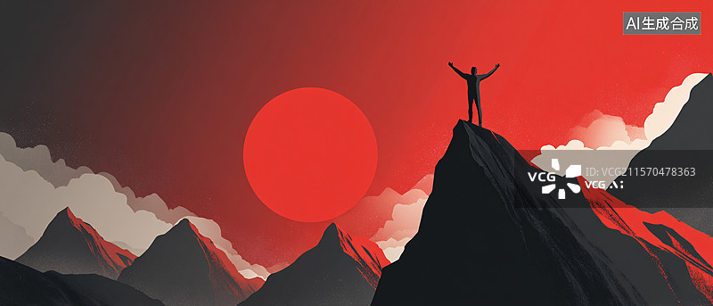 【AI数字艺术】山巅上的人图片素材