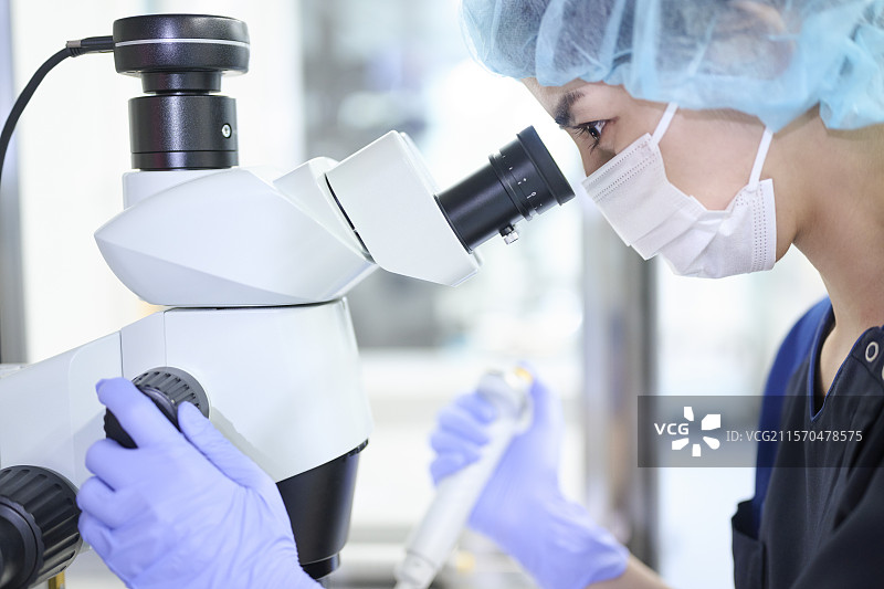 胚胎学家在培养室使用显微镜图片素材