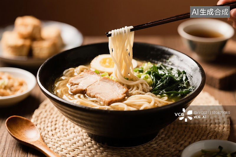 【AI数字艺术】一碗豚骨拉麺，拉面特写图片素材