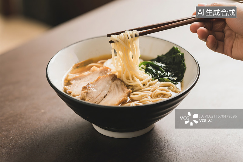 【AI数字艺术】一碗豚骨拉麺，拉面特写图片素材