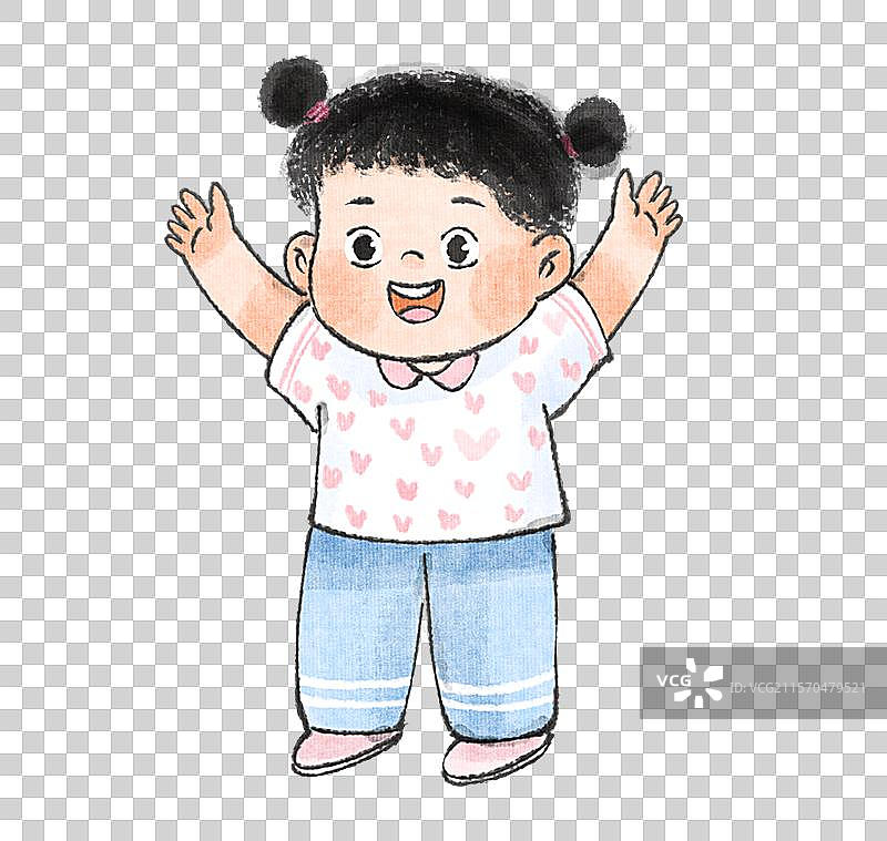 手绘水墨女孩举双手欢呼免抠元素图片素材