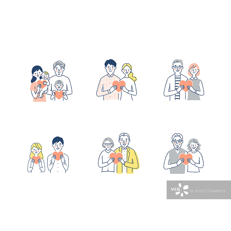 各种人群与心形图案的组合图片素材