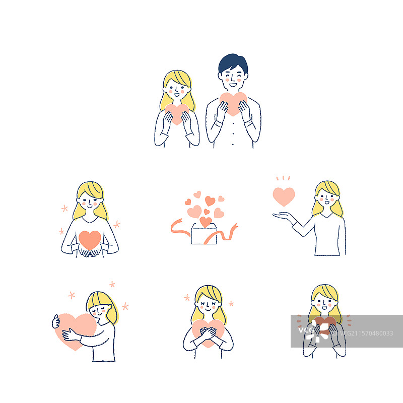 情侣与心形图案组合图片素材