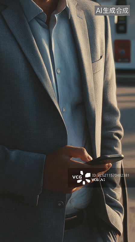 【AI数字艺术】穿着西装的人在户外使用手机图片素材