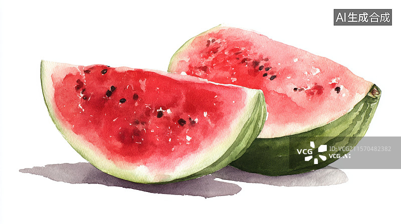 【AI数字艺术】水彩画中的西瓜切片图片素材
