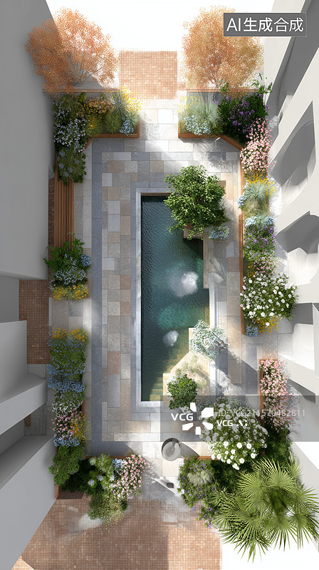 【AI数字艺术】现代庭院设计俯视图图片素材