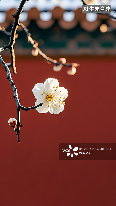 【AI数字艺术】红墙下的梅花图片素材