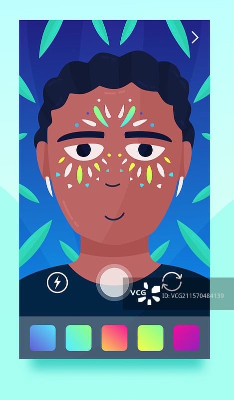 使用增强现实化妆滤镜的男性社交媒体自拍图片素材