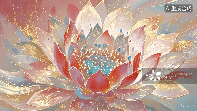 【AI数字艺术】岩彩风格荷花插画图片素材