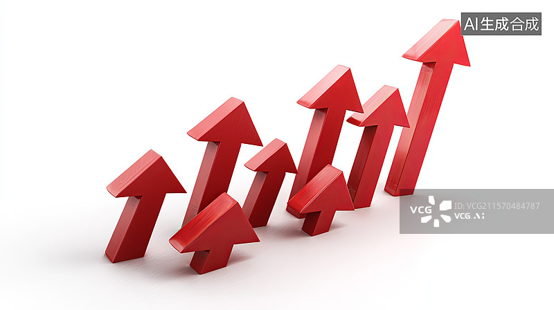 【AI数字艺术】红色箭头向上排列，象征增长趋势图片素材