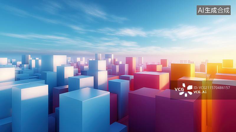 【AI数字艺术】多彩立方体城市景观图片素材
