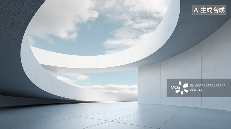 【AI数字艺术】现代建筑内部，圆形天窗与自然光图片素材