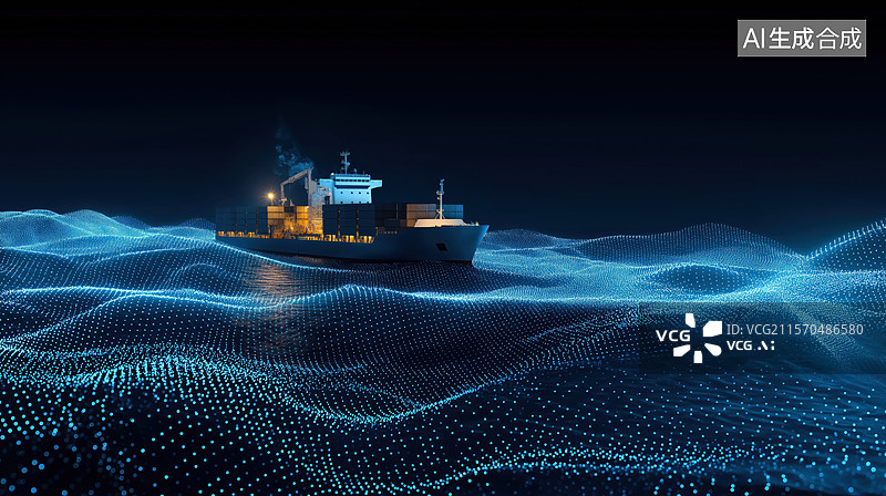 【AI数字艺术】夜晚航行的货船图片素材