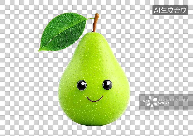 【AI数字艺术】【免抠png素材】白底背景上一颗可爱的卡通梨图片素材
