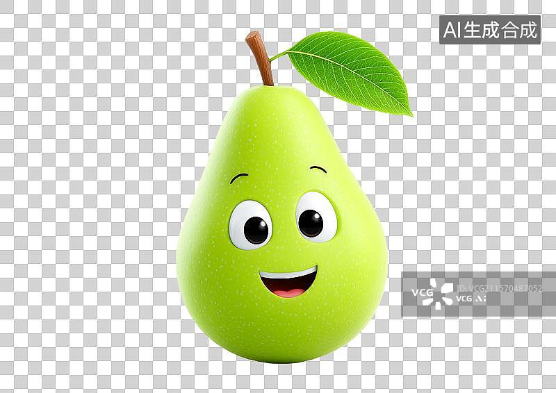 【AI数字艺术】【免抠png素材】白底背景上一颗可爱的卡通梨图片素材