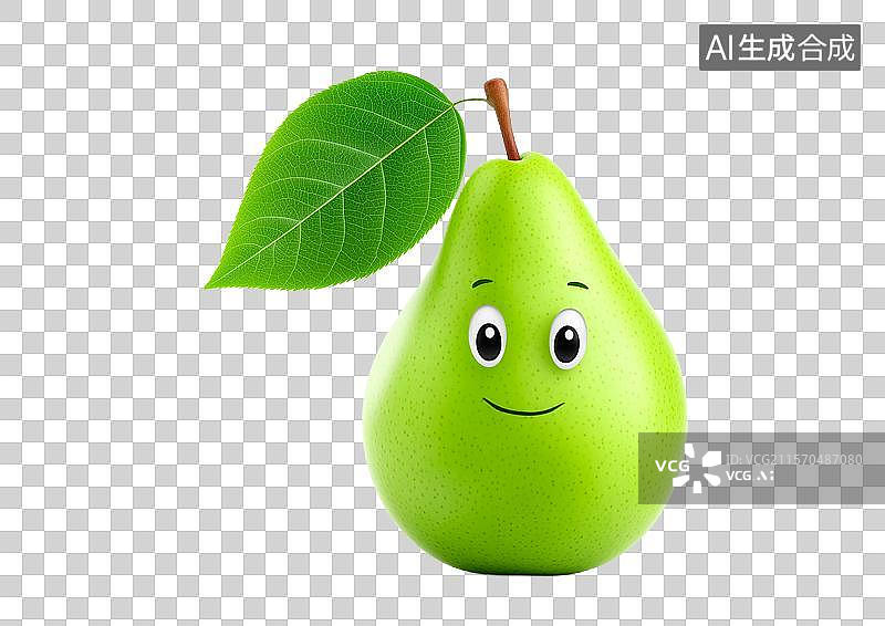 【AI数字艺术】【免抠png素材】白底背景上一颗可爱的卡通梨图片素材