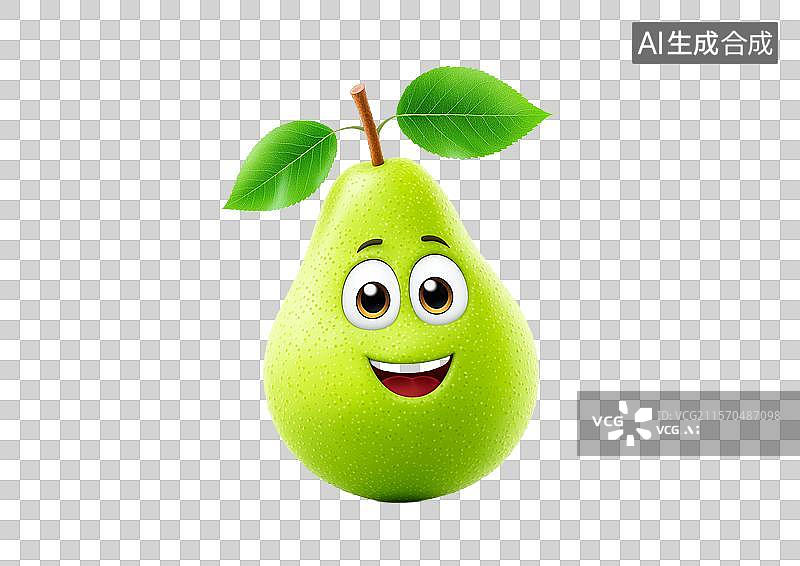 【AI数字艺术】【免抠png素材】白底背景上一颗可爱的卡通梨图片素材
