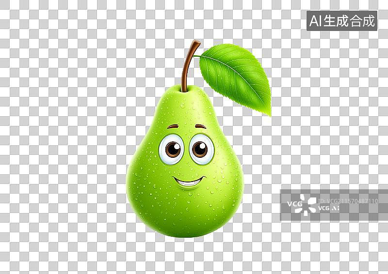 【AI数字艺术】【免抠png素材】白底背景上一颗可爱的卡通梨图片素材