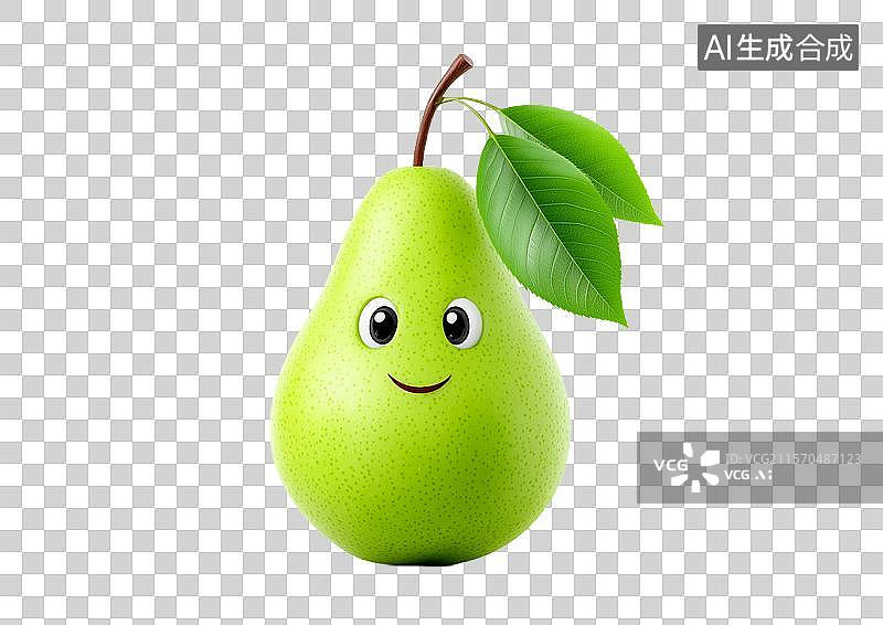 【AI数字艺术】【免抠png素材】白底背景上一颗可爱的卡通梨图片素材