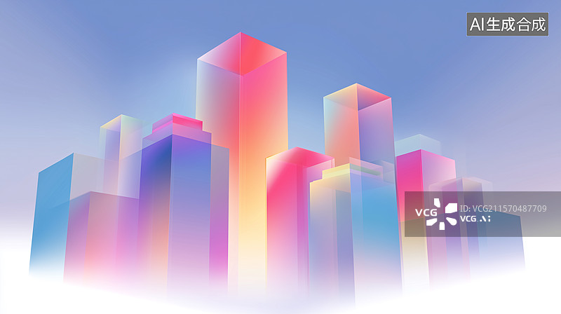 【AI数字艺术】炫彩渐变几何建筑背景图片素材