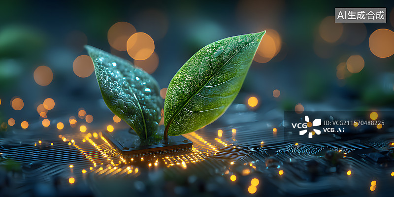 【AI数字艺术】绿树芯片共生图片素材
