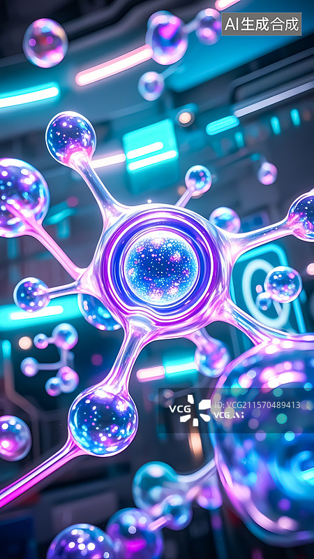 【AI数字艺术】分子结构物质三维插画图片素材