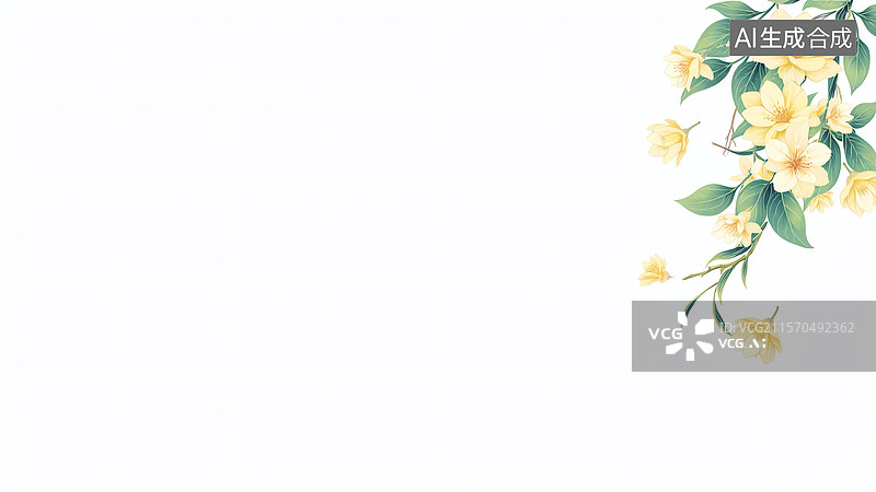 【AI数字艺术】角落黄色迎春花2D插画右上图片素材