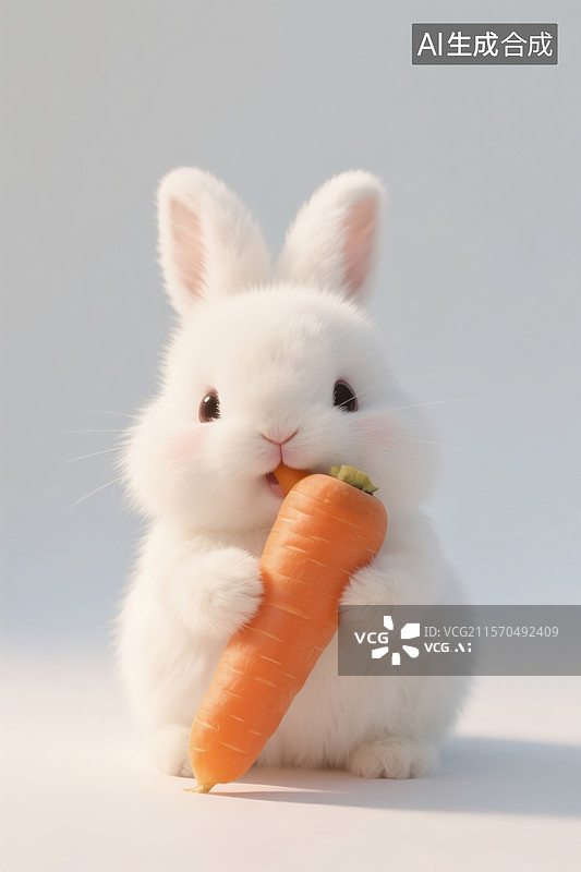 【AI数字艺术】一只萌萌哒小白兔抱着一根胡萝卜在啃图片素材