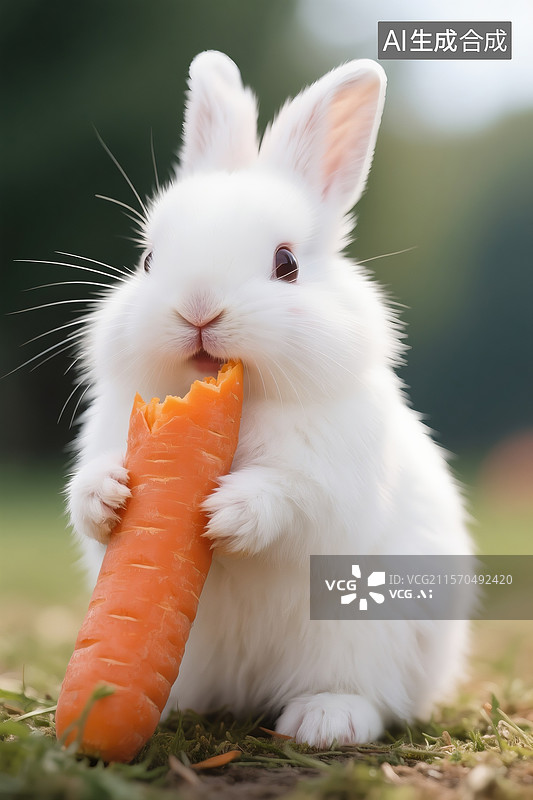 【AI数字艺术】一只萌萌哒小白兔抱着一根胡萝卜在啃图片素材