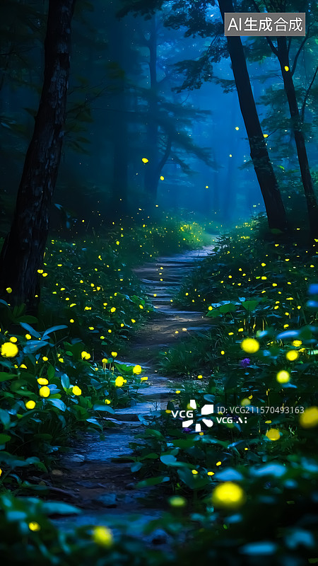 【AI数字艺术】森林中的萤火虫图片素材