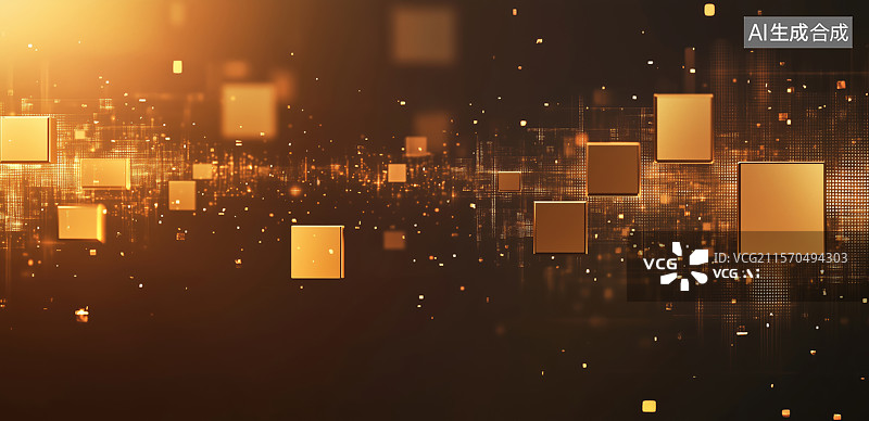 【AI数字艺术】金色光斑悬浮城市夜景图片素材