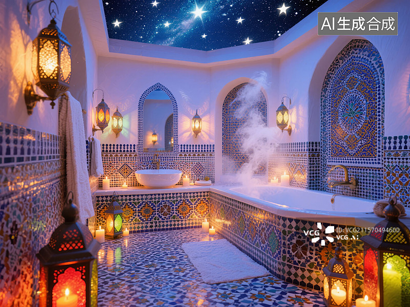 【AI数字艺术】摩洛哥风格的豪华浴室图片素材