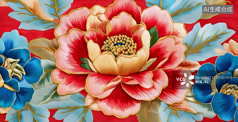 【AI数字艺术】国画牡丹刺绣背景素材图片素材