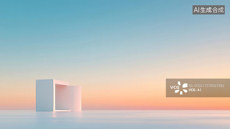 【AI数字艺术】平静水面上白色敞开的门图片素材