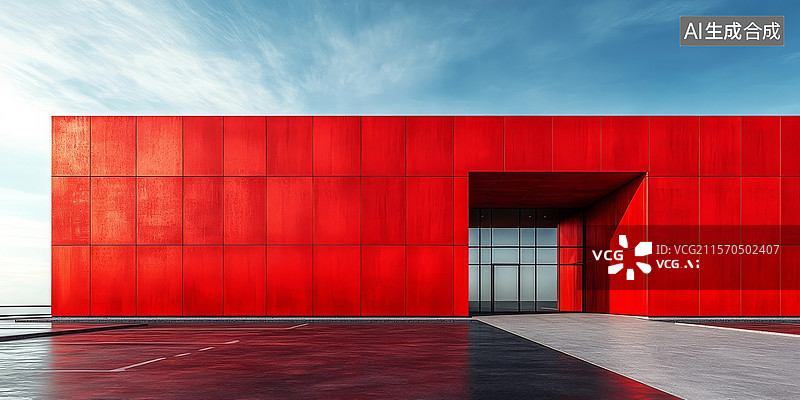 【AI数字艺术】现代红色建筑外立面图片素材