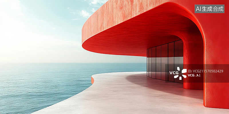 【AI数字艺术】现代红色海岸建筑图片素材