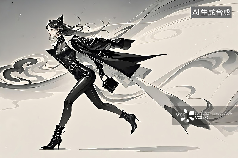 【AI数字艺术】水墨风格时尚女郎图片素材