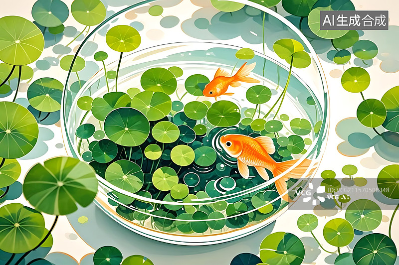 【AI数字艺术】金鱼和水生植物图片素材