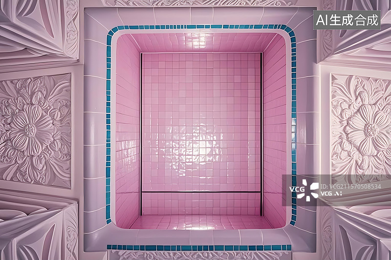 【AI数字艺术】粉色瓷砖浴缸设计图片素材