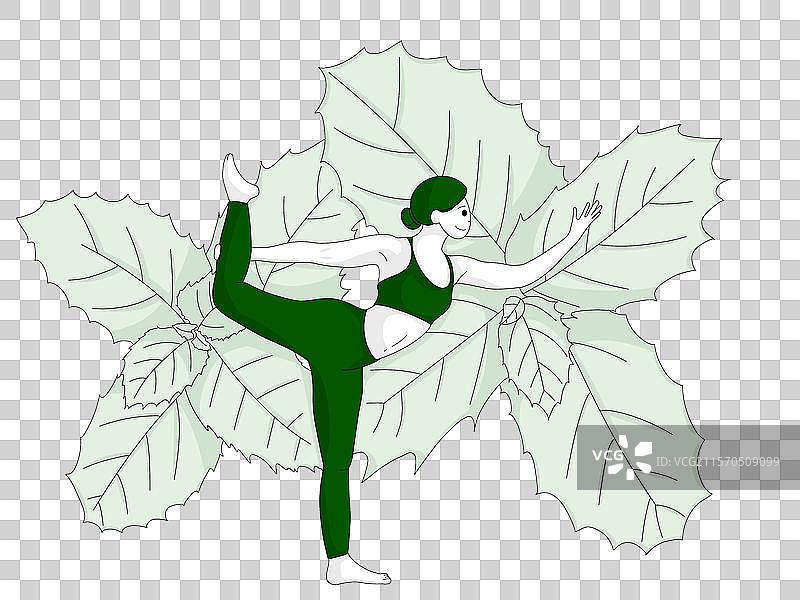 瑜伽扁平清新薄荷人物简约运营插画元素图片素材