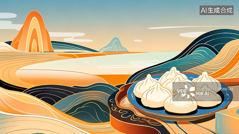 【AI数字艺术】饺子美食插画图片素材