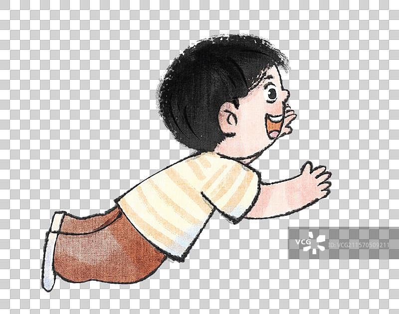 手绘水墨男孩飞翔飘起来可爱免抠元素图片素材