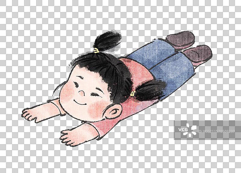 手绘水墨女孩飞翔飘起来可爱免抠元素图片素材