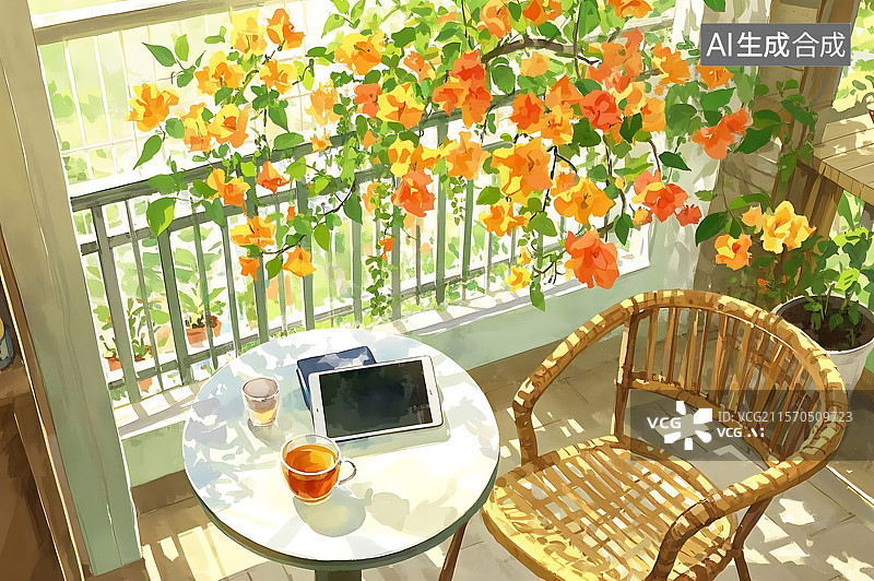 【AI数字艺术】阳台午后阳光茶图片素材