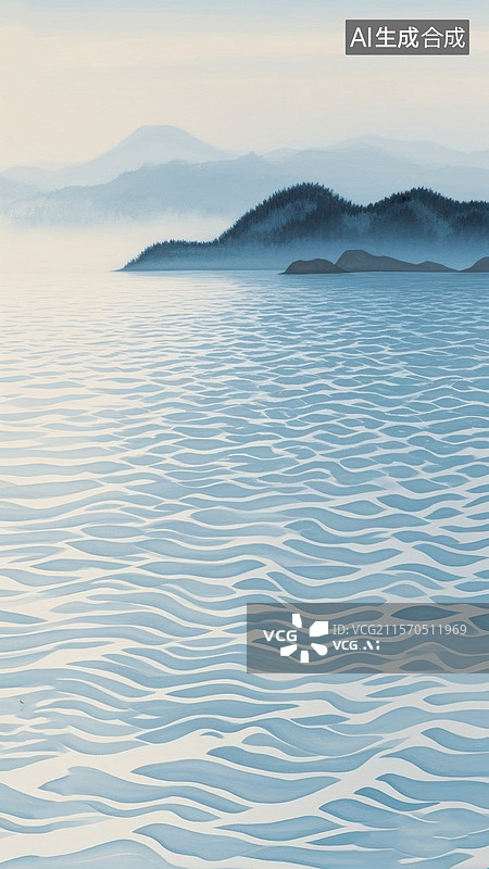 【AI数字艺术】宁静的湖面与远山图片素材