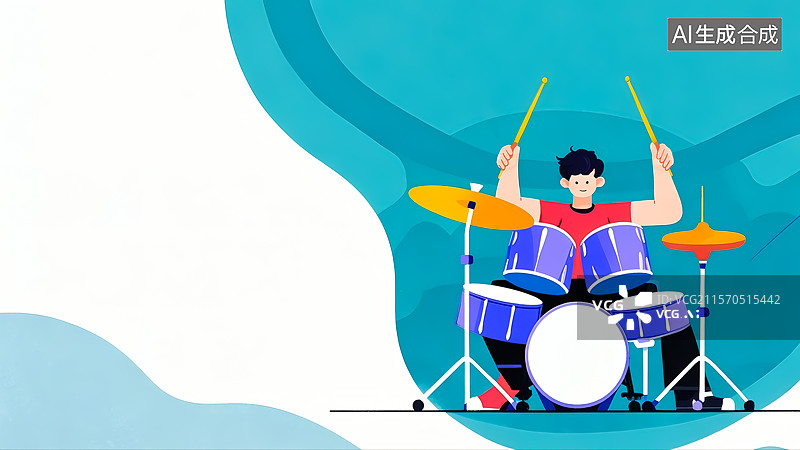 【AI数字艺术】演奏架子鼓的男生插画图片素材