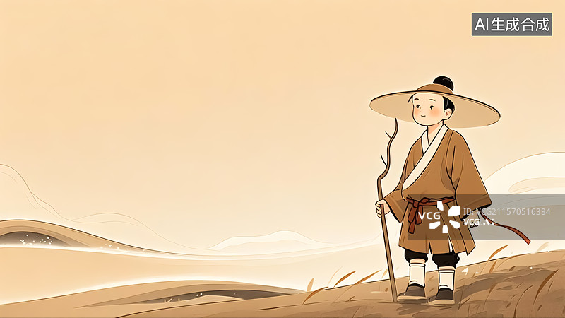 【AI数字艺术】牧童自然风景插画图片素材