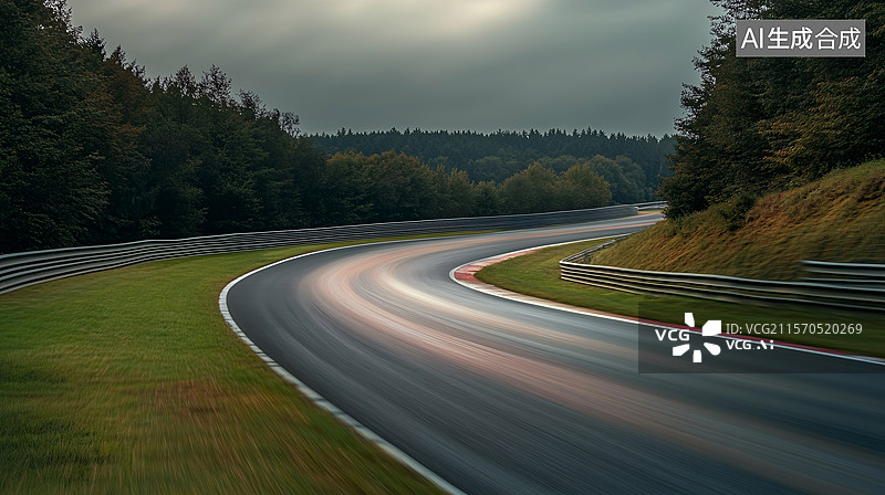 【AI数字艺术】汽车广告背景图-绿地树林间的国际赛道图片素材