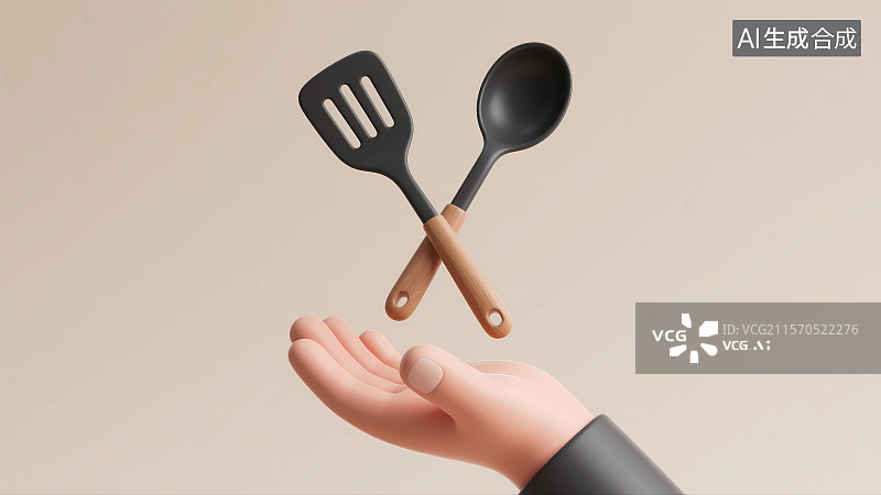 【AI数字艺术】手掌上的厨具3D插画图片素材