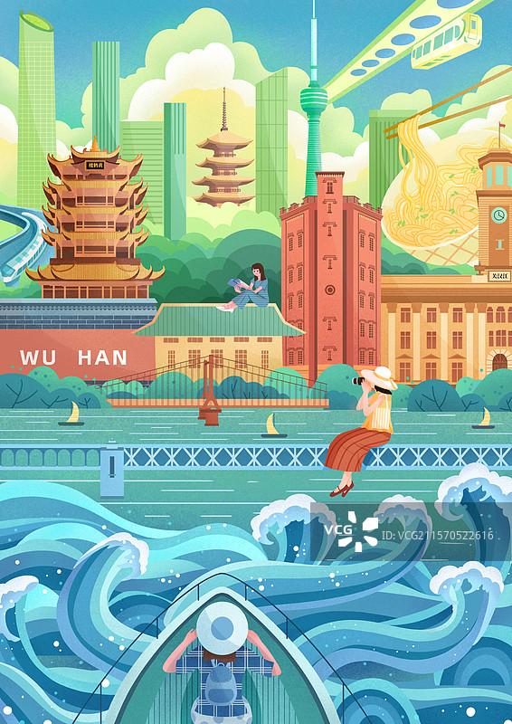 武汉城市扁平风插画图片素材